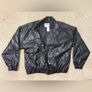 Old Navy Faux Leather Bomber Jacket Black Women’s Small Snap Front Moto